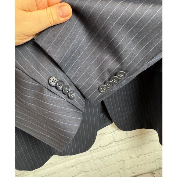 JOSEPH ABBOUD black with blue undertone 100% wool mens suit jacket blazer 48R - Picture 4 of 11